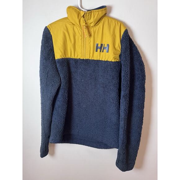 Helly Hansen Kids Champ 1/4 Zip Navy Yellow Fleece Sherpa Pullover Kids Sz 10 - Picture 1 of 8